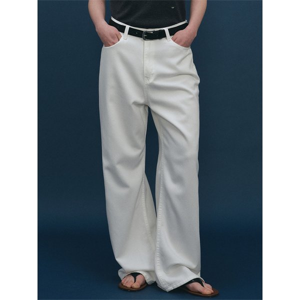 플로우 와이드 코튼 데님 팬츠 - 아이보리