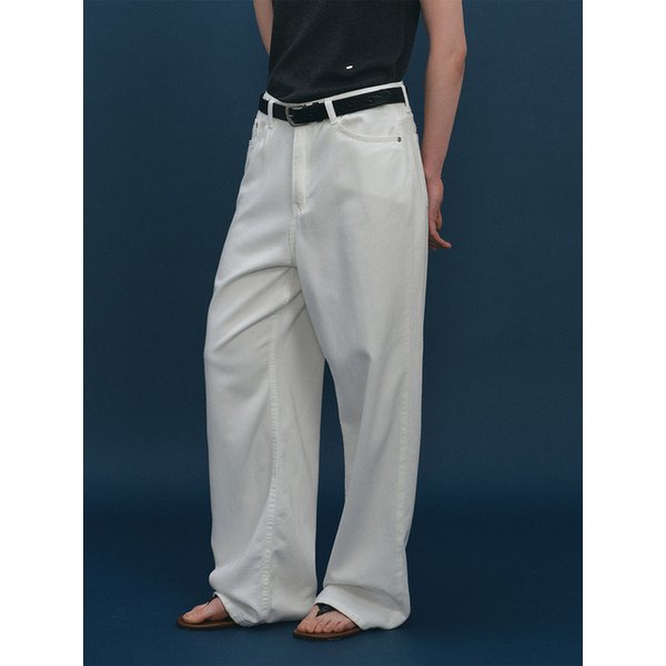 플로우 와이드 코튼 데님 팬츠 - 아이보리