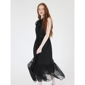 Airy halter long dress (Black)