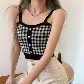 여성용 머스트해브 상의 민소매 언더레이어 타탄 하트단추테이프