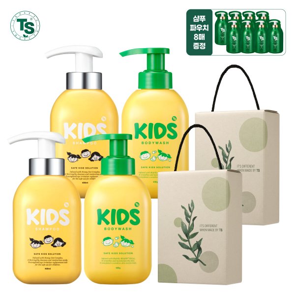 [TS 선물세트] 키즈샴푸 400ml*2개+키즈바디워시 400ml*2개+슈퍼케라틴6g*8개+선물박스*2개