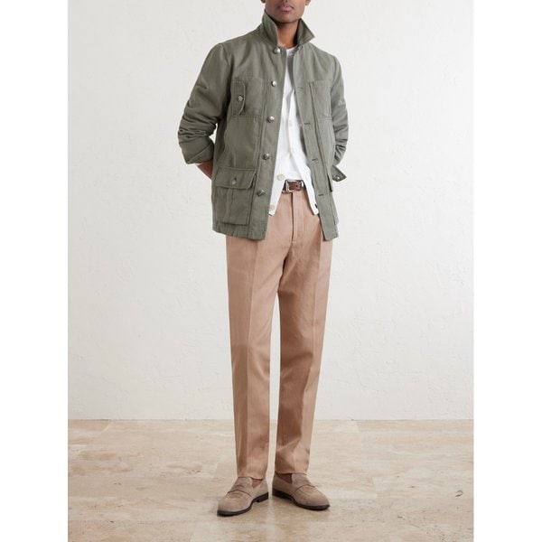 브루넬로쿠치넬리 스트레이트 레그 플리츠 코튼 리넨 블렌드 팬츠 46376663163115441