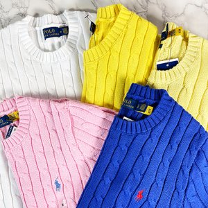 폴로 랄프로렌 여성 코튼 케이블 라운드넥 반팔 니트 스웨터 POLO CABLE KNIT