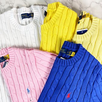 폴로 폴로랄프로렌 여성 코튼 케이블 라운드넥 반팔 니트 스웨터 POLO CABLE KNIT