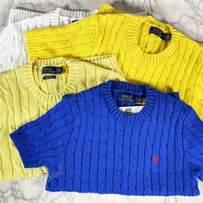 랄프로렌 여성 코튼 케이블 라운드넥 반팔 니트 스웨터 POLO CABLE KNIT