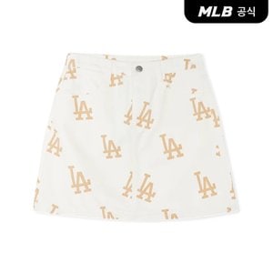 MLB [코리아공식]여성 베이직 멀티 메가로고 프린트 데님스커트 LA (Cream)