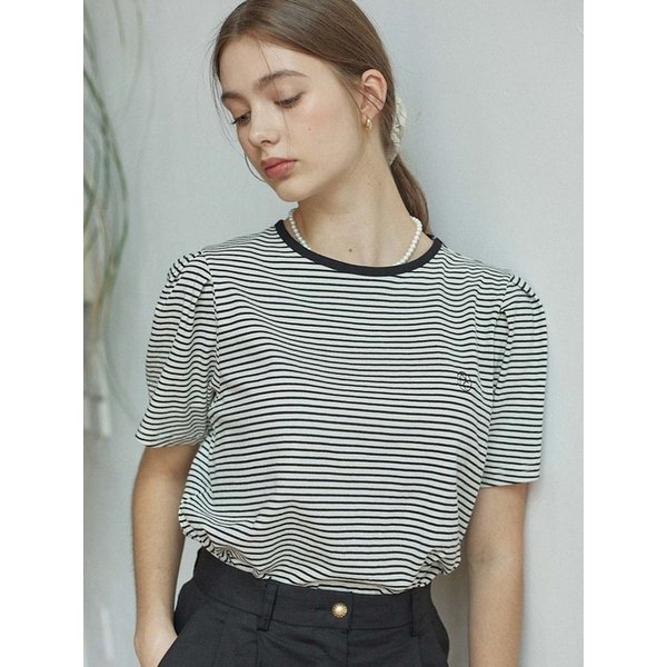 Stripe Puff Sleeve T-shirt - Cream Stripe
