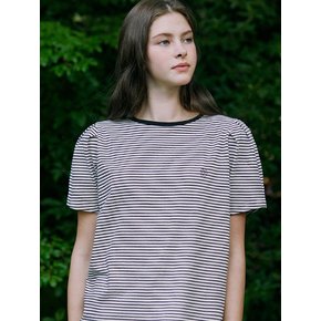 Stripe Puff Sleeve T-shirt - Cream Stripe