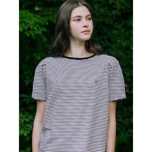 Stripe Puff Sleeve T-shirt - Cream Stripe