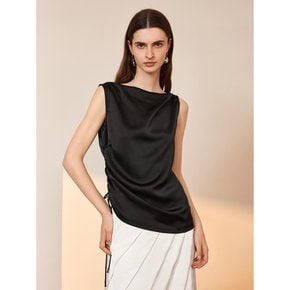 YY_Glossy drawstring sleeveless top