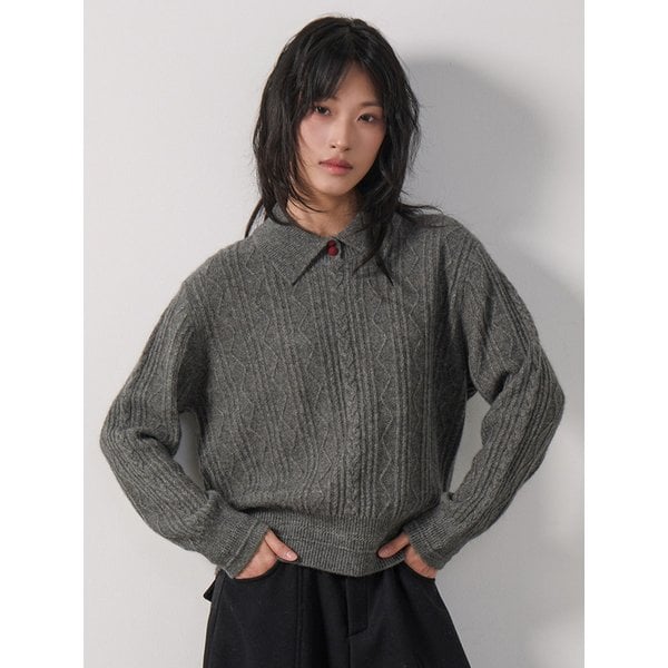 벨로아 앙고라 케이블 울 카라 니트 UBNA_T0006