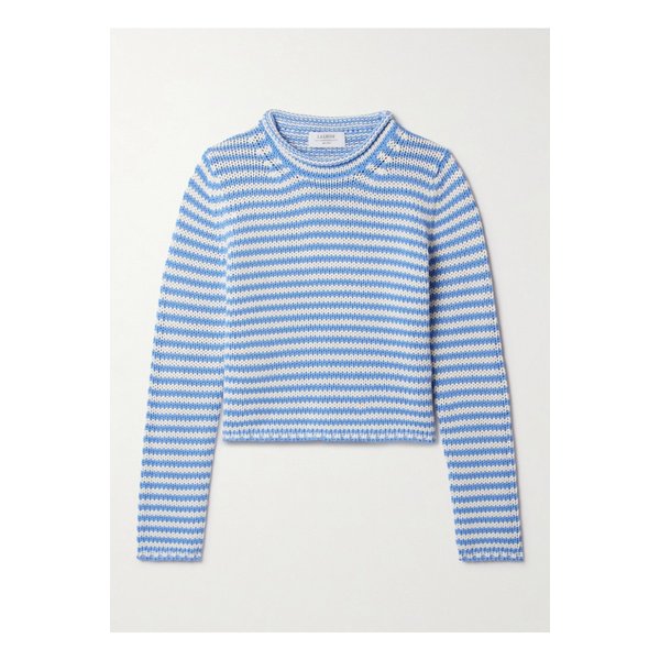 라 리뉴 미니 마리나 크롭 스트라이프 코튼 스웨터 블루 1647597359037383