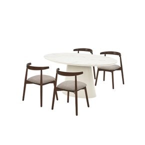 보테 세라믹 타원형식탁 4인세트 160cm 화이트_보테 패브릭체어4EA