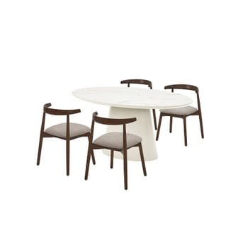  [희망일배송] 보테 세라믹 타원형식탁 4인세트 160cm 화이트_보테 패브릭체어4EA