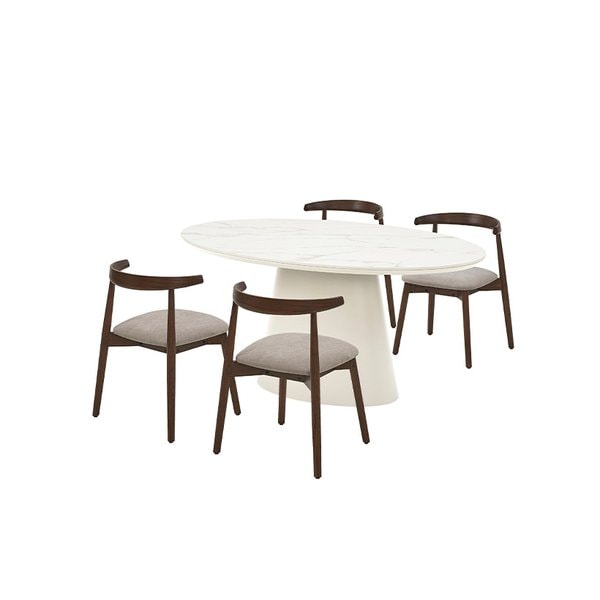 보테 세라믹 타원형식탁 4인세트 160cm 화이트_보테 패브릭체어4EA