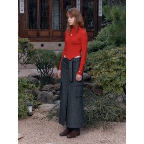 ANTONI Unbalanced Hem Cropped Turtleneck Top_Red