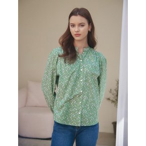 HENRY NECK SHIRRING BLOUSE_GREEN