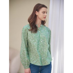 HENRY NECK SHIRRING BLOUSE_GREEN