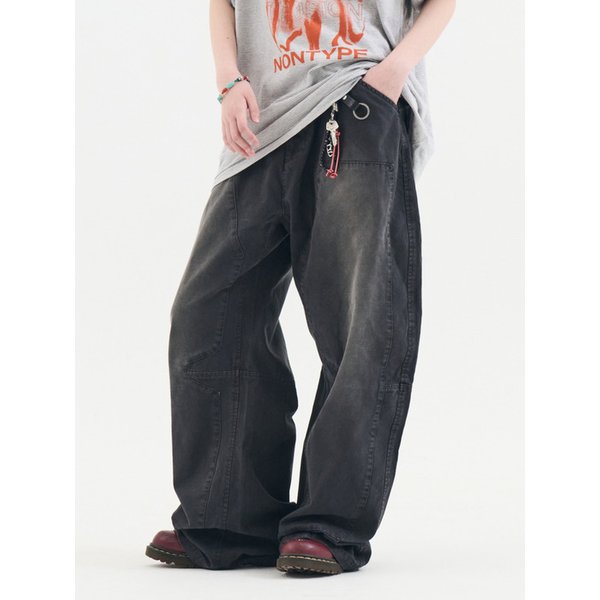 VINTAGE WASH CARPENTER CURVED PANTS(BLACK)
