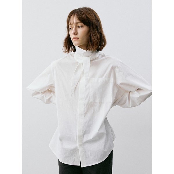 HIDDEN BUTTON SCARF SHIRT_WHITE