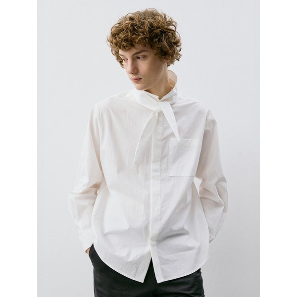 HIDDEN BUTTON SCARF SHIRT_WHITE