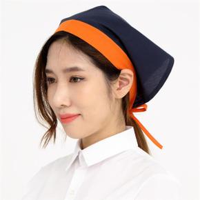 네이비오렌지 머리끈스카프 주방위생모자