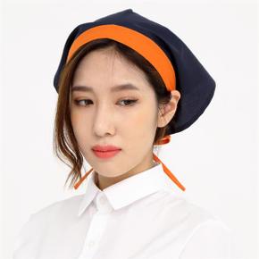 네이비오렌지 머리끈스카프 주방위생모자