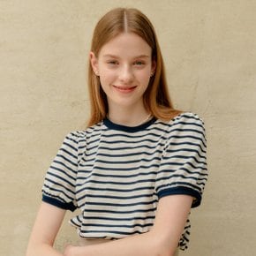 STRIPE SHIRRING T-SHIRT_IVORY