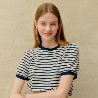 YUPPE STRIPE SHIRRING T-SHIRT_IVORY