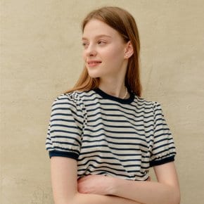 STRIPE SHIRRING T-SHIRT_IVORY