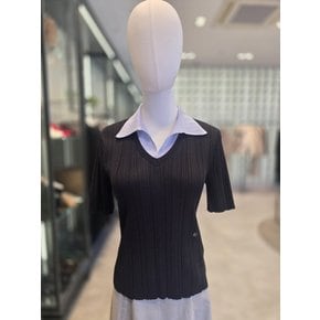 [부산점] [쥬크] 골지 카라 배색 반팔 니트 (V262KSK931)