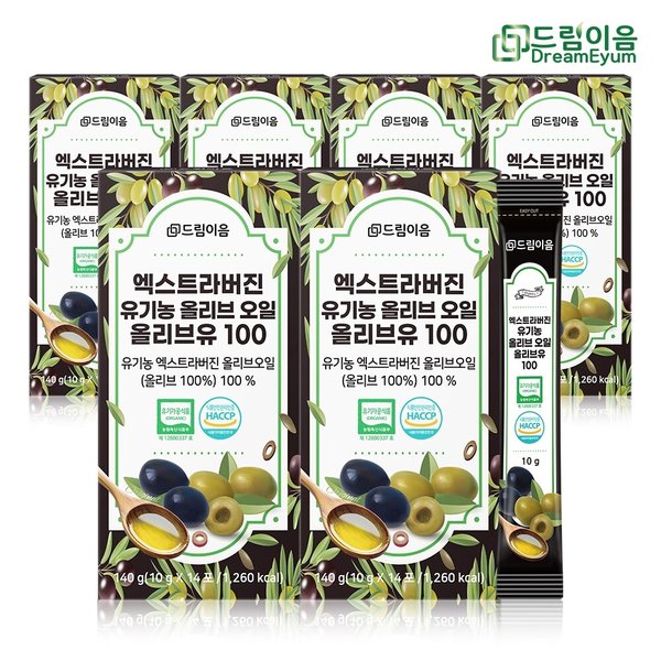 [쇼핑백증정] 드림이음 엑스트라버진 유기농 올리브오일 스틱 올리브유 100 10g x 14포 6박스