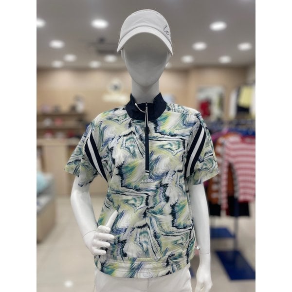 [여주점] 여성 배색 밴드 포인트 우븐 반집업 티셔츠GQ122LTS35