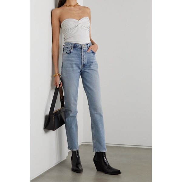 골드사인 스트랩리스 트위스트 프런트 골지 스트레치 저지 탑 실버 38063312419658036