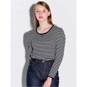 Ribbon detail ribbed puff top_Stripe Black