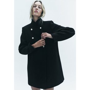 ZARA 여성 하이카라 울 블랜드 코트 블랙