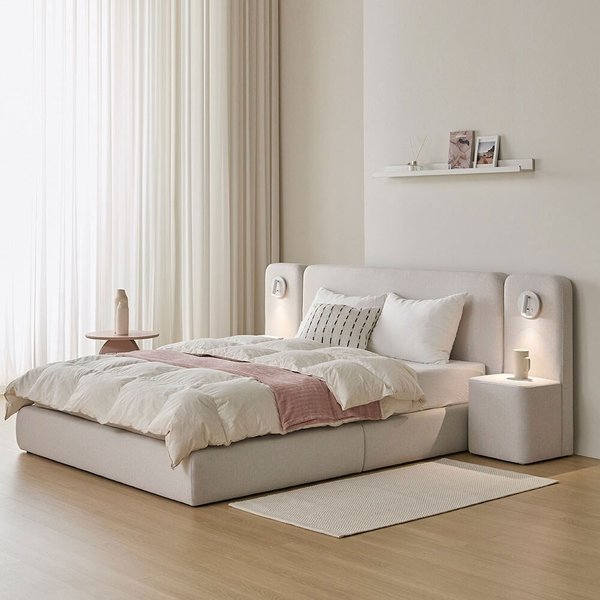 [착불] 우아미가구 모노 베인 아쿠아텍스 패브릭 호텔 침대 프레임+협탁2 Q 퀸