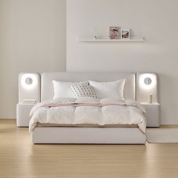 [착불] 우아미가구 모노 베인 아쿠아텍스 패브릭 호텔 침대 프레임+협탁2 Q 퀸