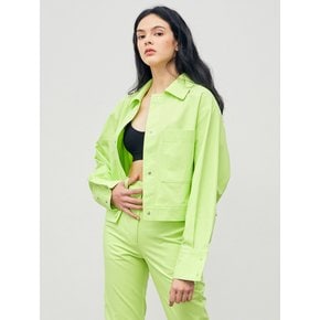 Cropped Snap Shirt Jacket Lime