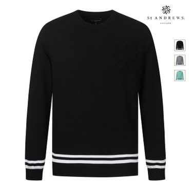 세인트앤드류스 [70%가격인하] 블랙 남성 스트라이프 배색 캐주얼 라운드 니트 811C1SR106_BK