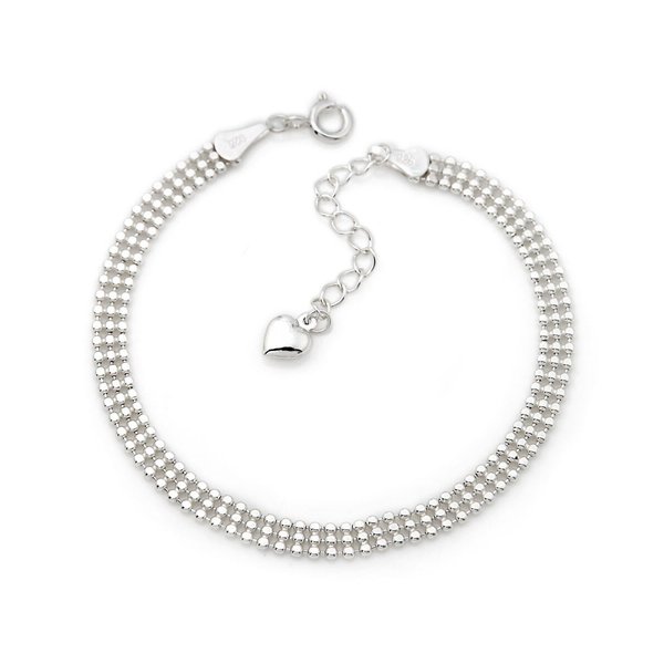 92.5 실버 순은 납작 볼 3라인 통통 하트 체인 은 팔찌