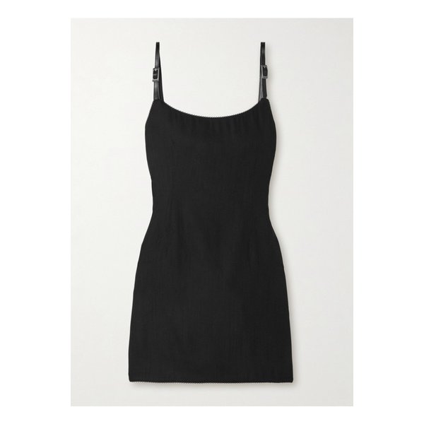 버클 가죽 트리밍 스트레치 울 혼방 미니 드레스 블랙 1647597345136413