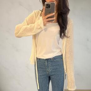 여성 여리여리 링클 리본 살안타 여름 긴팔 오픈 가디건