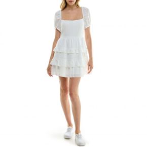 4605940 Speechless Puff Sleeve Tiered Minidress