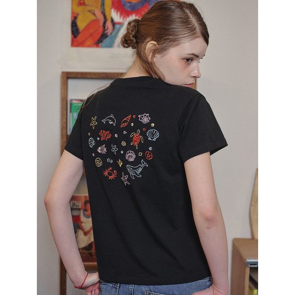 오션 러브 크롭 반팔티 블랙