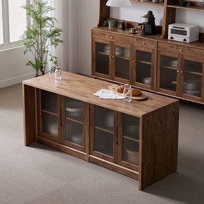 나무뜰 헤이즐 원목 모루유리 아일랜드 식탁 테이블 홈바 조리대 수납장 1650x700 GM513C