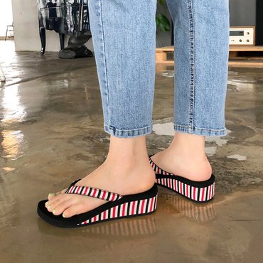 소보제화 스트라이프 조리 웨지 슬리퍼 4cm
