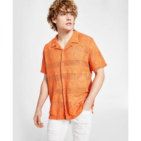 맨즈 숏슬리브 반팔 지오메트릭 Crochet-Knit 셔츠 - Saffron 피치 9250630