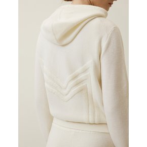 Logo Embroidered Knit Hoodie Zip-up Ivory