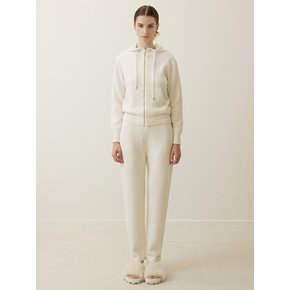 Logo Embroidered Knit Hoodie Zip-up Ivory